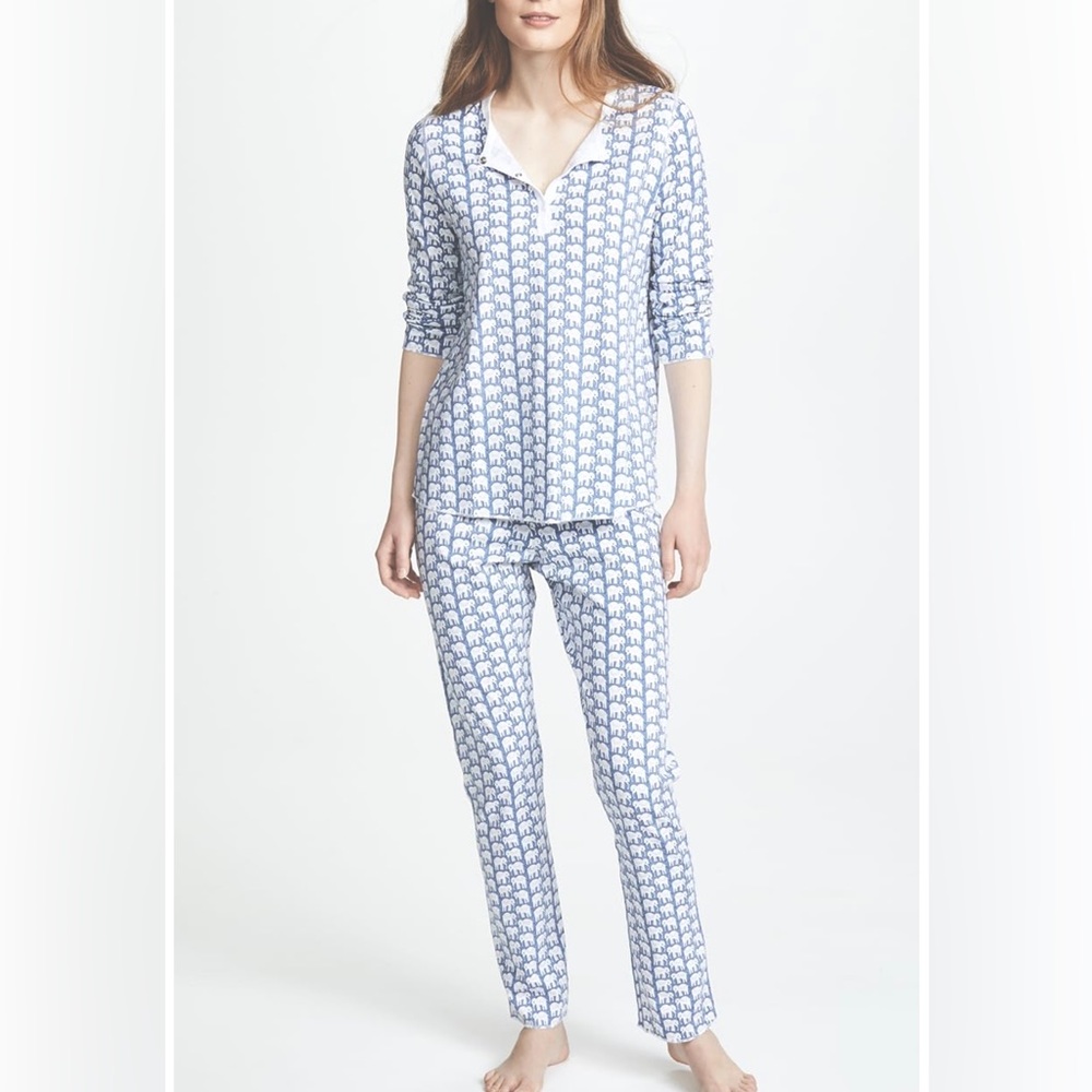 Roller Rabbit Blue and White Elephant-Print Pajama Set